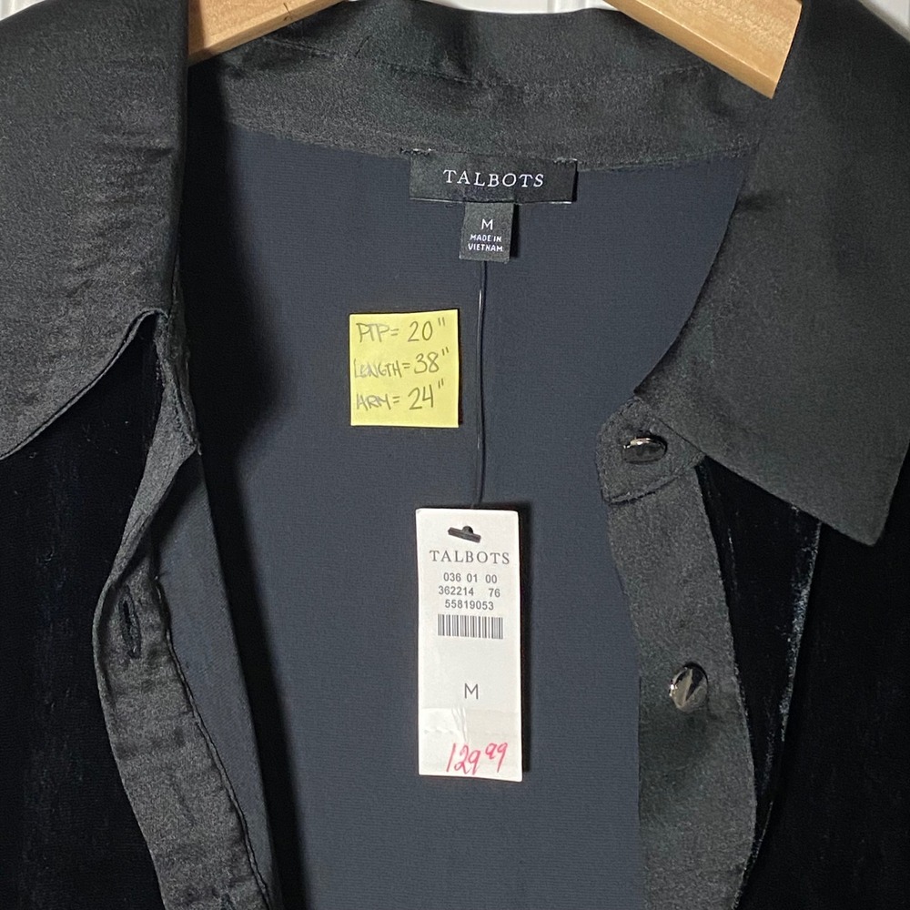NWT Talbots Whimsigoth Black Crushed Velvet Satin Collar Shift Dress Velour - M - Picture 8 of 10